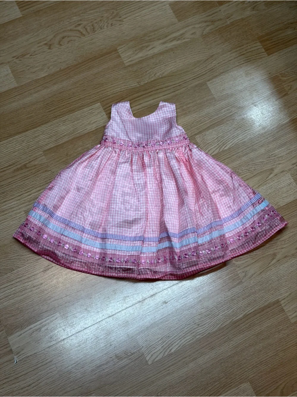 Wonder Kids Girls 4T Pink Gingham Plaid Sequin Full Skirt Party Dress Easter